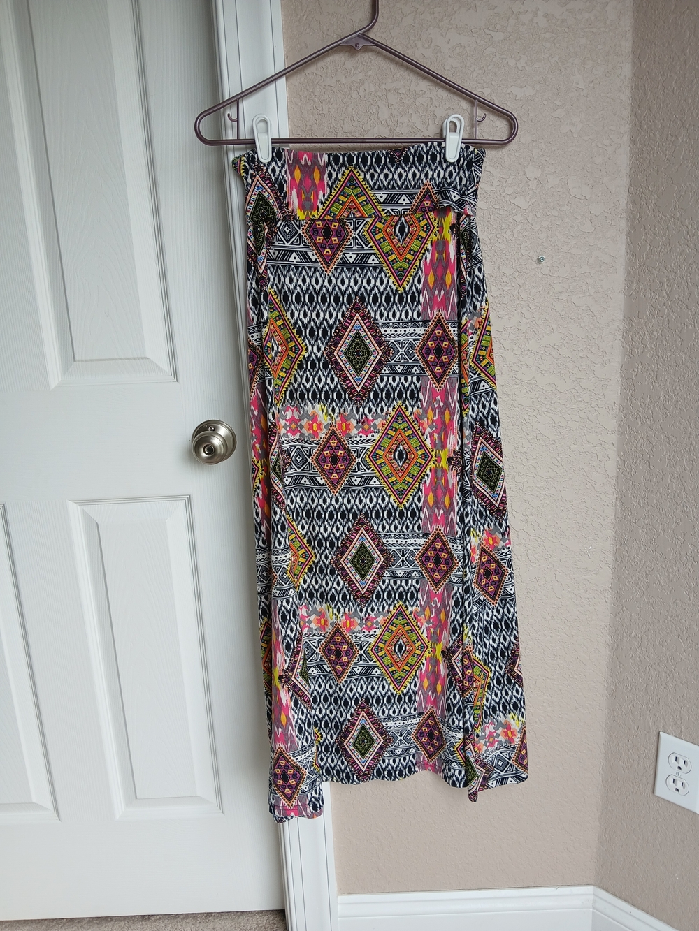 Printed Geometric Maxi Skirt - Black, Pink & Yellow